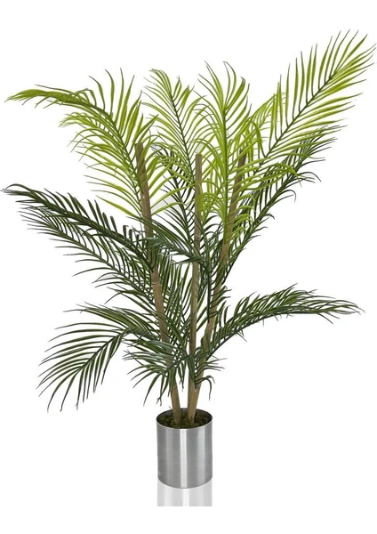 Yapay Çiçek Areka Ağacı Palmiye Ağacı Bambu Saplı Gümüş Saksılı Salon Çiçeği 18 Yaprak 85 cm